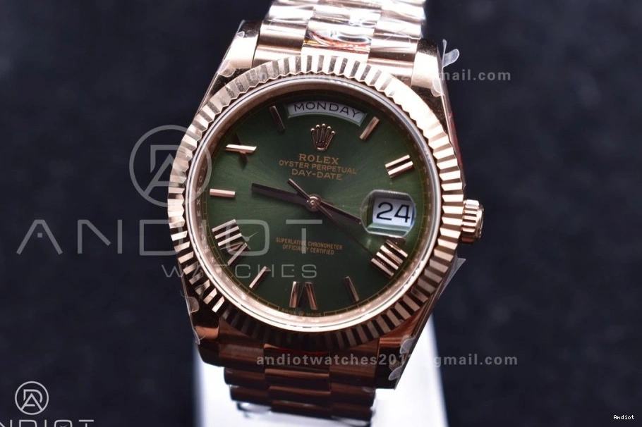 RG DayDate GMF Dial 40 Markers Roman President Green Weighted Steel Tungsten V2 A2836 Bracelet 904L on 1109